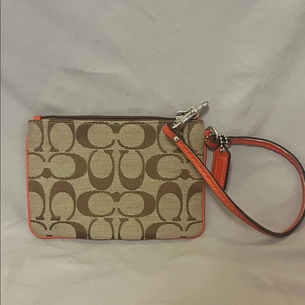 Coach Wristlet with Coral and Brown Design - Picture 2 of 2